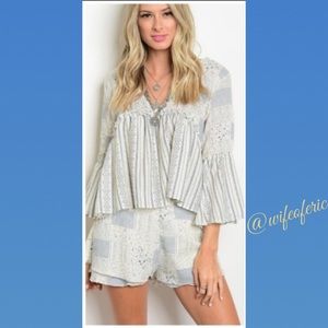 Blue and Ivory Boho Swing Top & Shorts